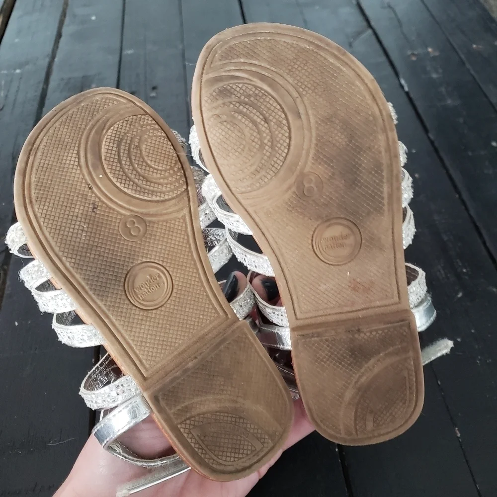 Wonder Nation Toddler Girl 8 Sparkly Silver Strappy Sandals